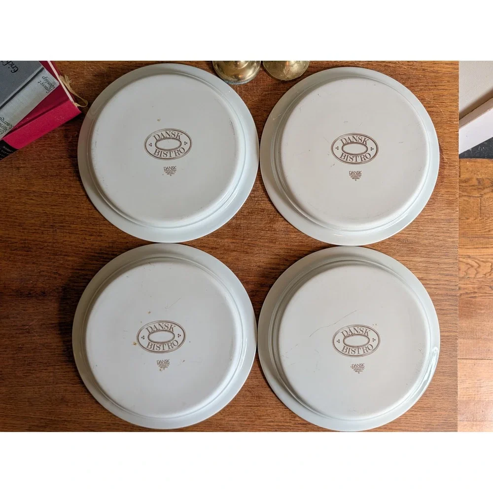 Dansk Bistro Maribo Dinner Plates Set of 4 Blue White Floral Stoneware Japan